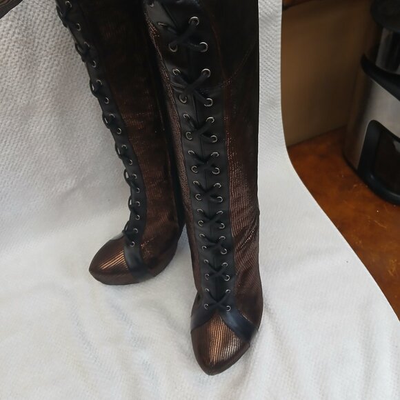 Over- the- knee tall stiletto leather boots. New and Unworn. - Picture 1 of 7